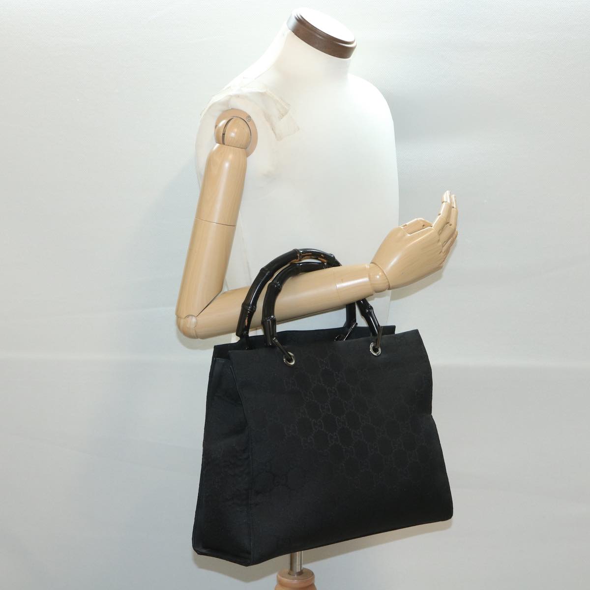 GUCCI GG Canvas Hand Bag Nylon Black Auth 38354