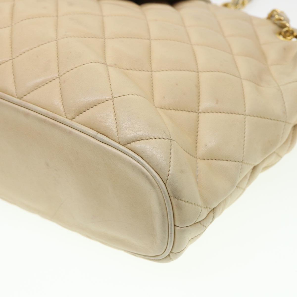 CHANEL Chain Shoulder Bag Lamb Skin Beige CC Auth 38451