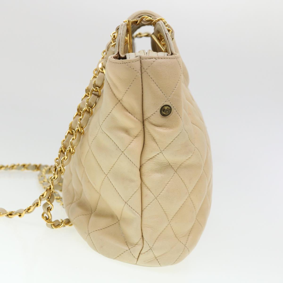 CHANEL Chain Shoulder Bag Lamb Skin Beige CC Auth 38451