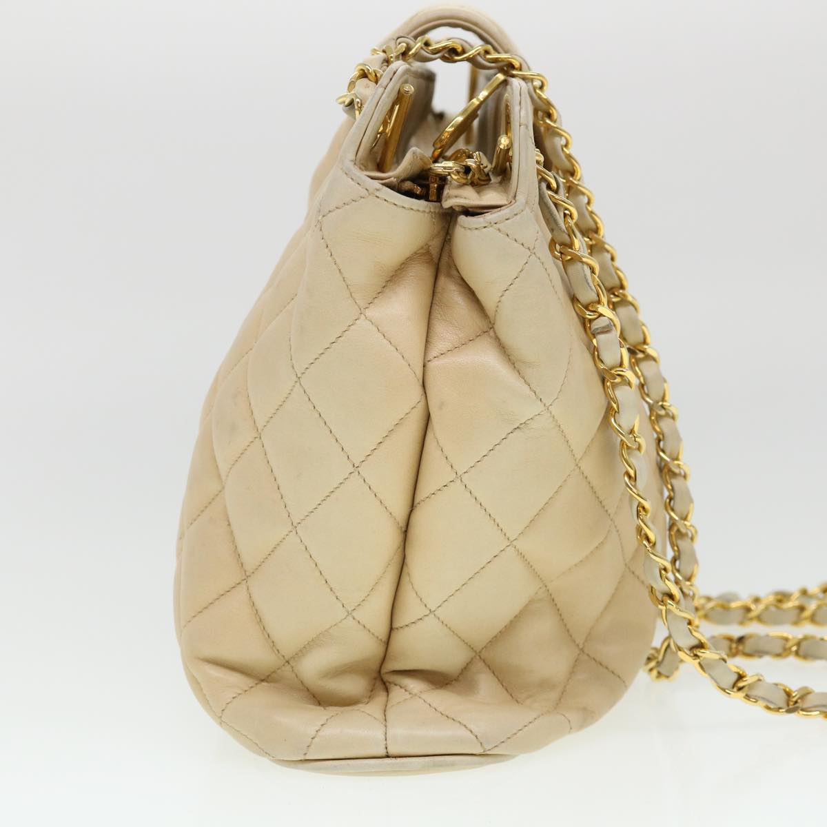 CHANEL Chain Shoulder Bag Lamb Skin Beige CC Auth 38451