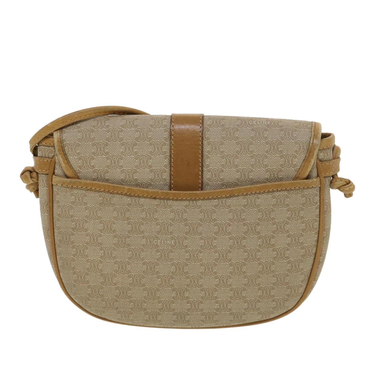 CELINE Macadam Canvas Shoulder Bag PVC Leather Beige Auth 39182