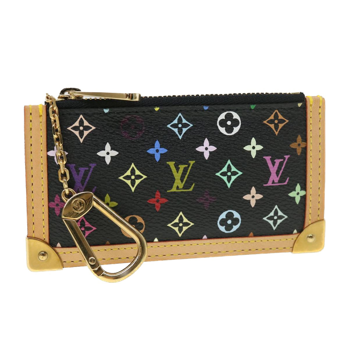 LOUIS VUITTON Multicolor Pochette Cles Coin Purse Black M92654 LV Auth 39201A