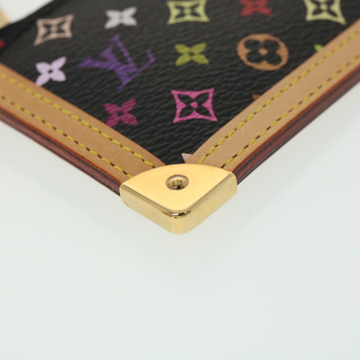 LOUIS VUITTON Multicolor Pochette Cles Coin Purse Black M92654 LV Auth 39201A