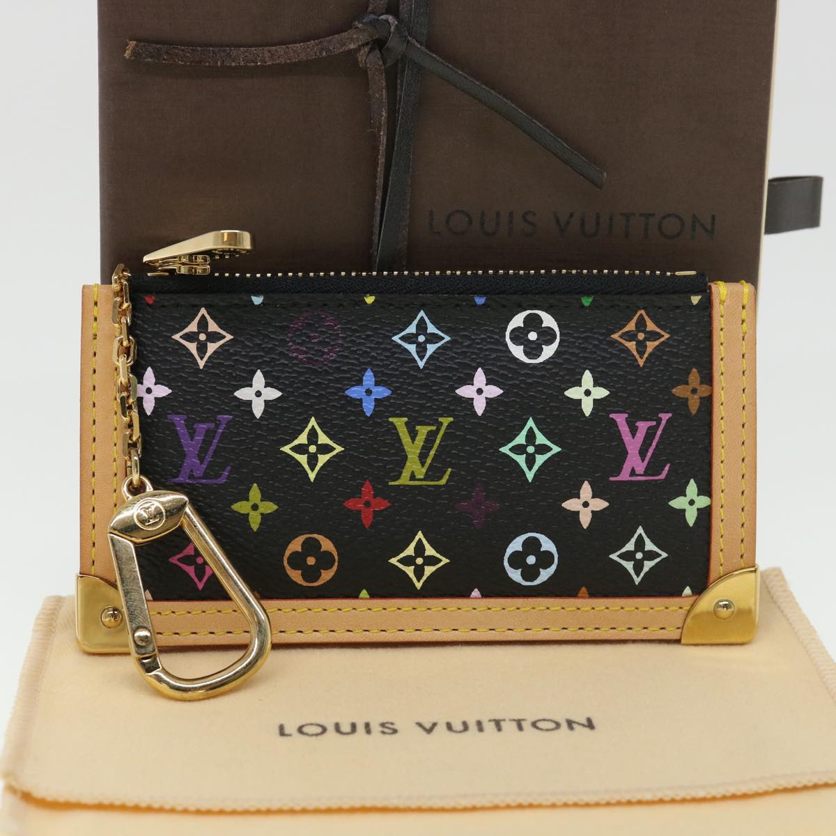 LOUIS VUITTON Multicolor Pochette Cles Coin Purse Black M92654 LV Auth 39201A