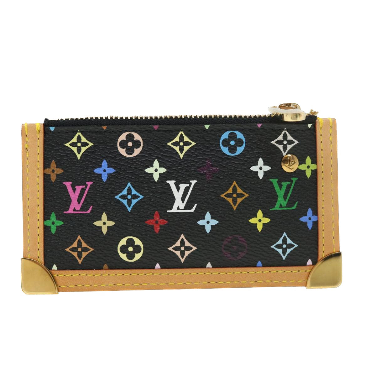 LOUIS VUITTON Multicolor Pochette Cles Coin Purse Black M92654 LV Auth 39201A