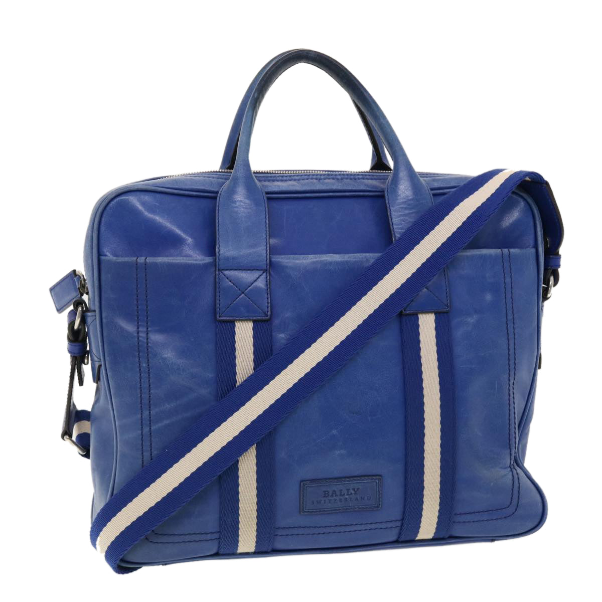 BALLY Hand Bag Leather 2way Blue Auth 39442