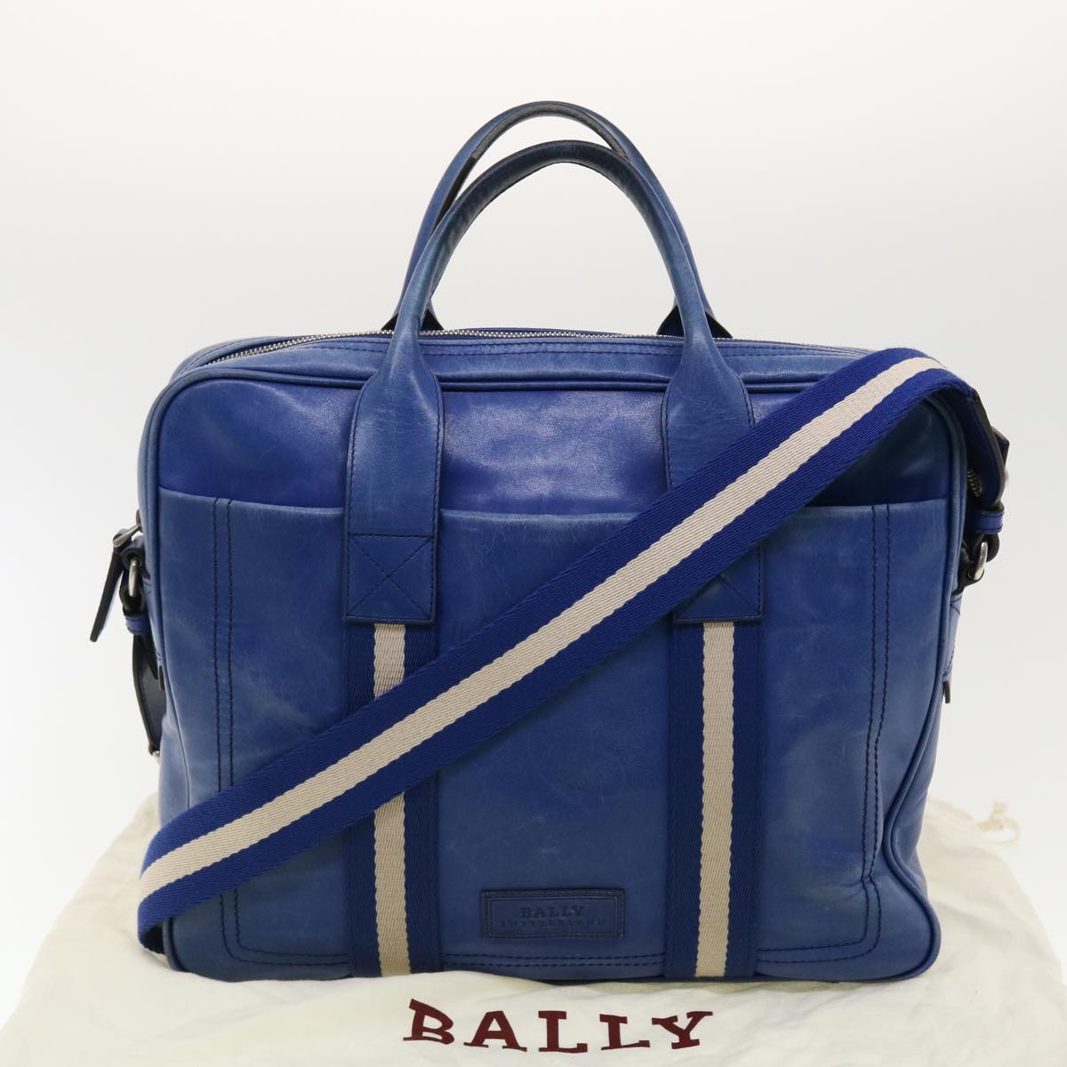 BALLY Hand Bag Leather 2way Blue Auth 39442