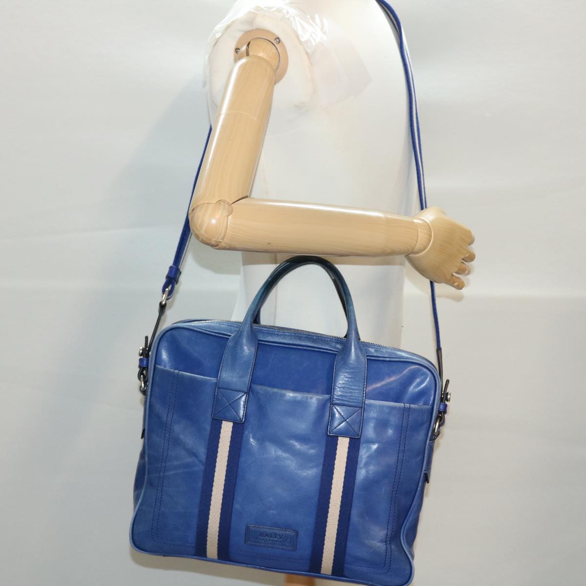 BALLY Hand Bag Leather 2way Blue Auth 39442