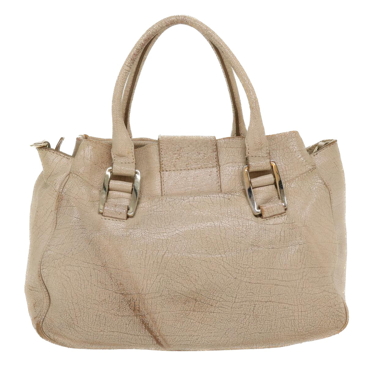 CELINE Hand Bag Leather 2way Beige Auth 39619