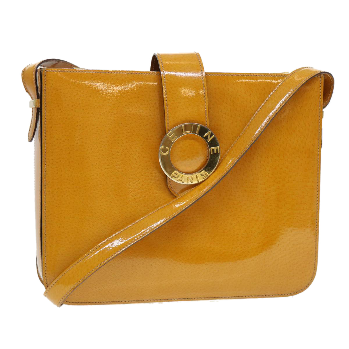 CELINE Shoulder Bag Enamel Yellow Auth 39621