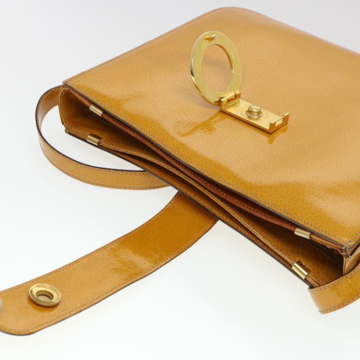 CELINE Shoulder Bag Enamel Yellow Auth 39621