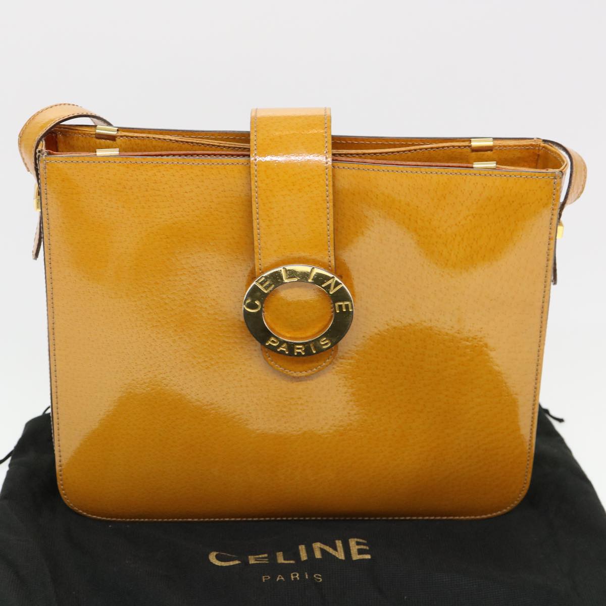 CELINE Shoulder Bag Enamel Yellow Auth 39621