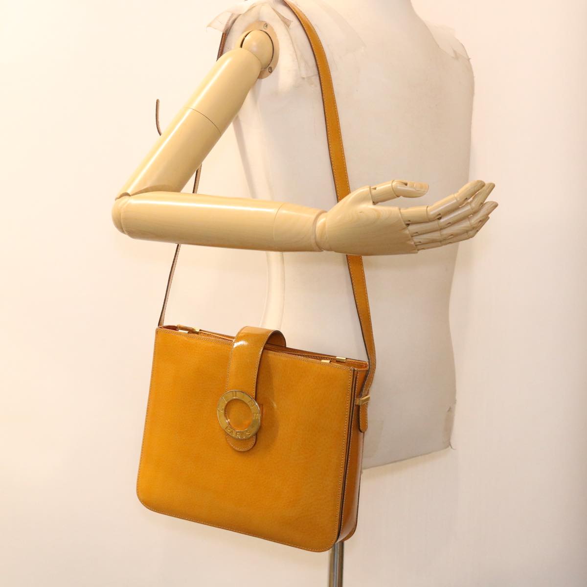 CELINE Shoulder Bag Enamel Yellow Auth 39621