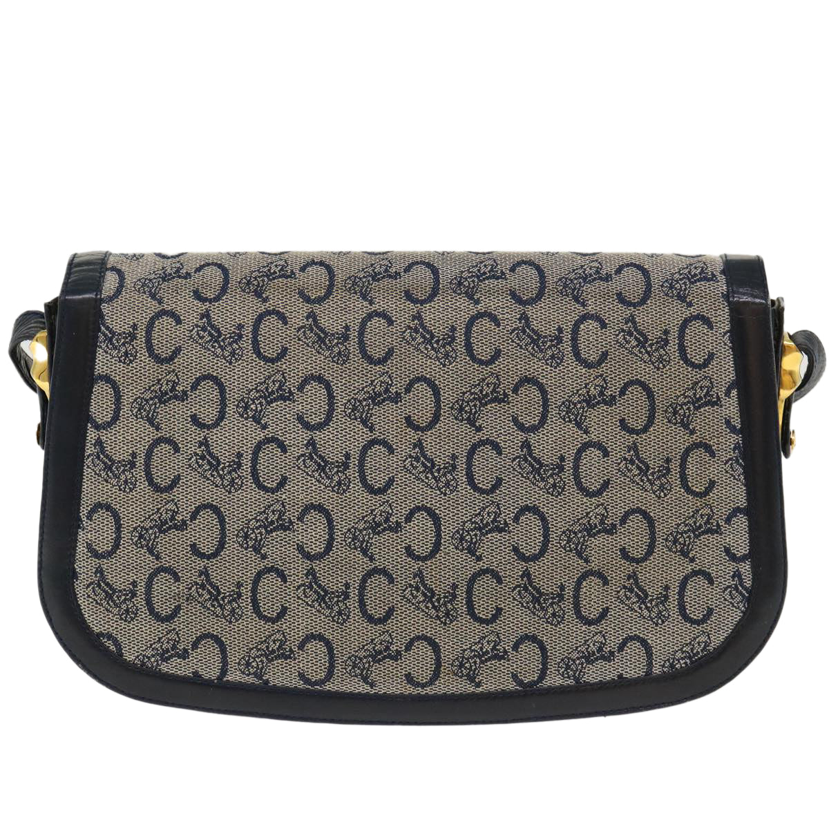 CELINE C Macadam Canvas Horse Carriage Shoulder Bag Navy Auth 39948