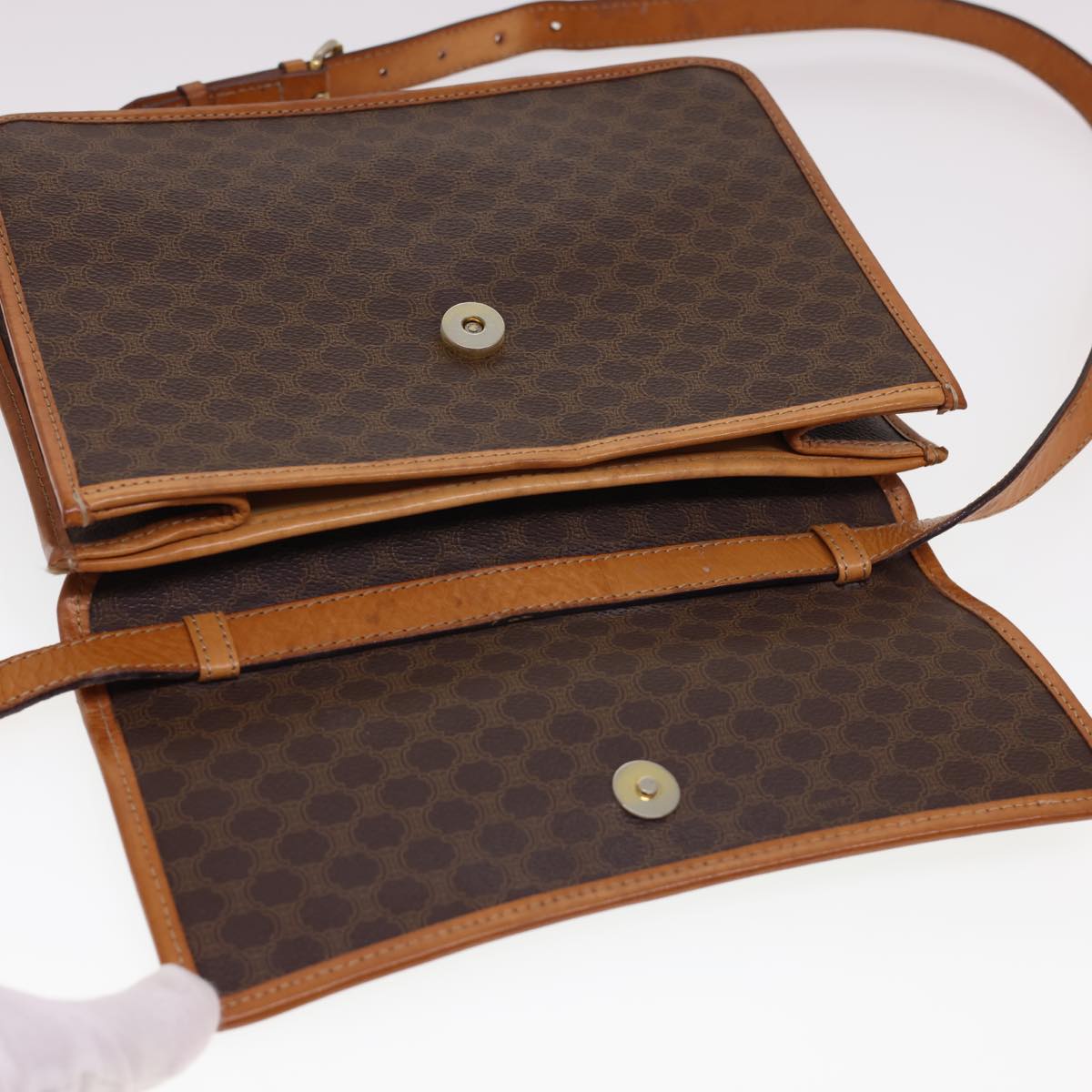 CELINE Macadam Canvas Shoulder Bag PVC Leather Brown Auth 40101