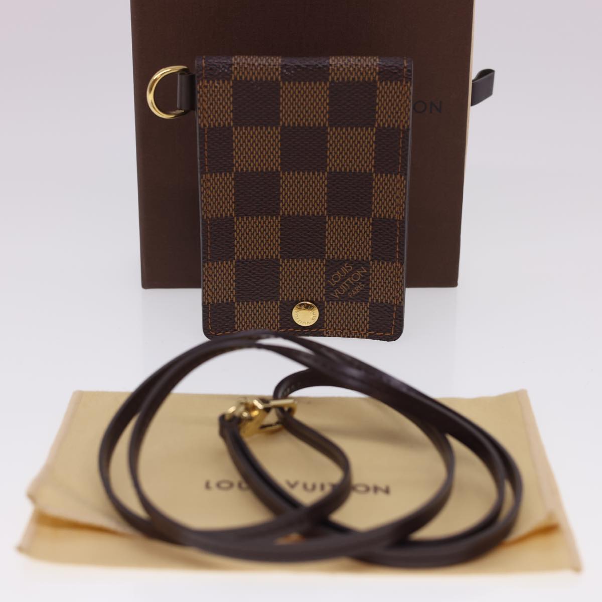 LOUIS VUITTON Damier Ebene Porte Cartes ID Bandouliere Card Case N60016 LV 40403