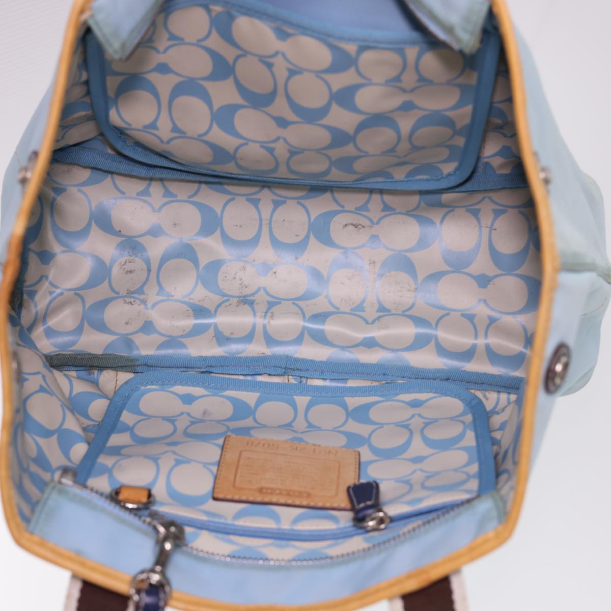 Coach Signature Canvas Hand Bag Nylon 3Set Light Blue Black Auth 40486