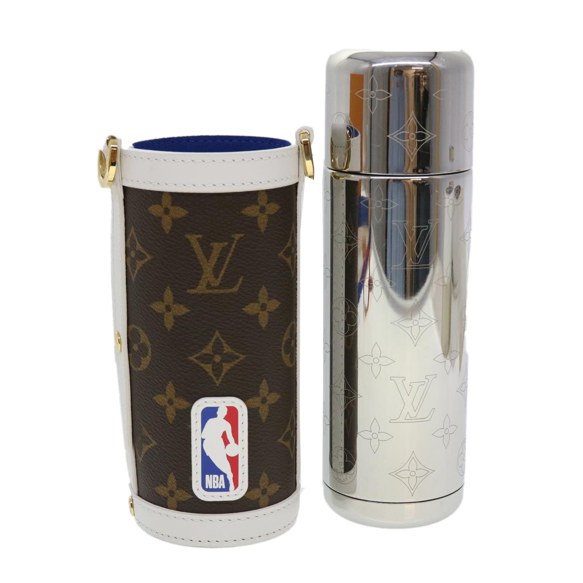LOUIS VUITTON Monogram NBA FLASK HOLDER Water Bottle Blue Red GI0565 Auth 40703SM