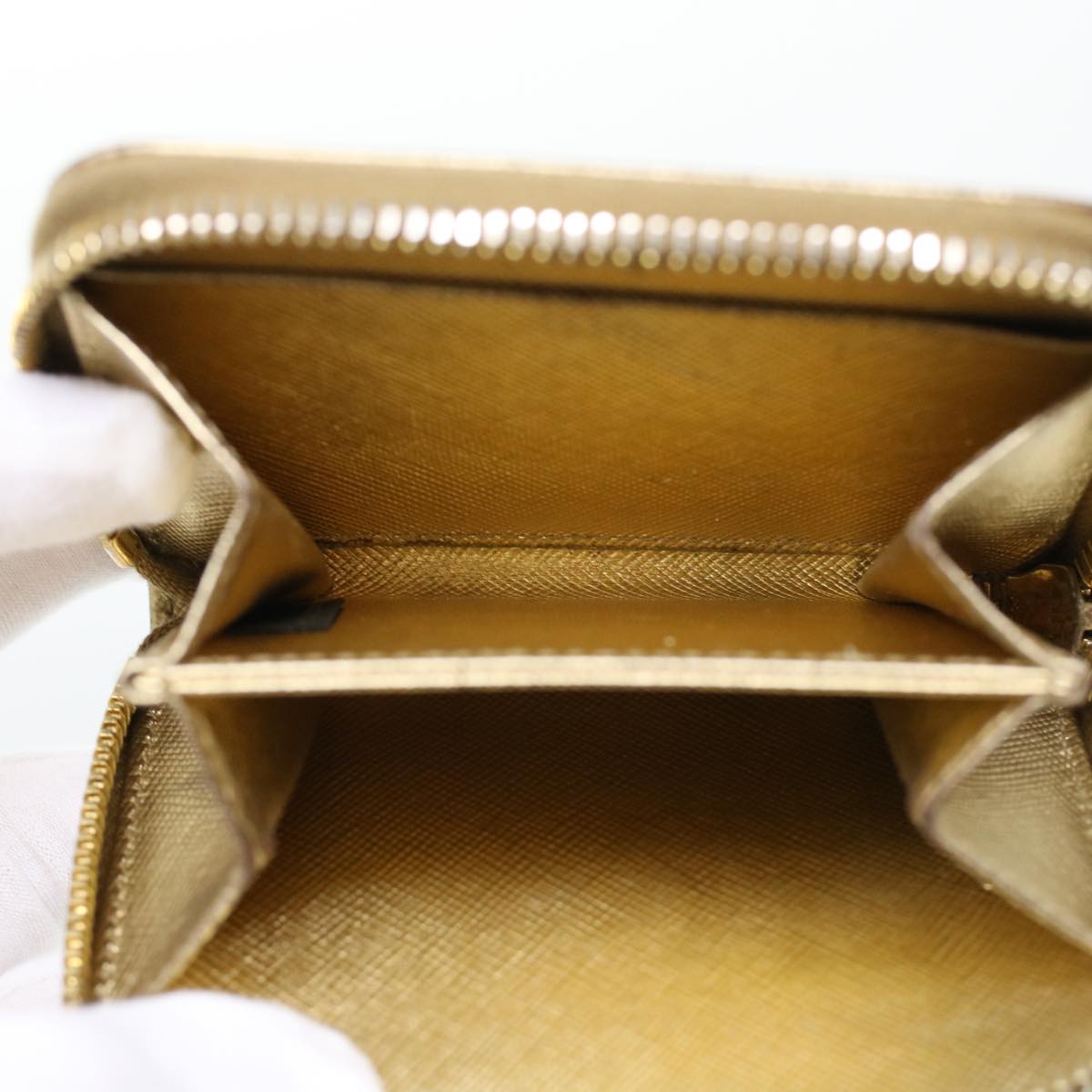 PRADA Coin Purse Leather Gold Auth 41254