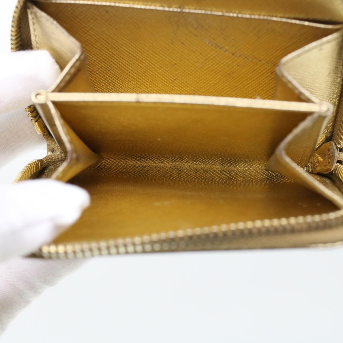 PRADA Coin Purse Leather Gold Auth 41254