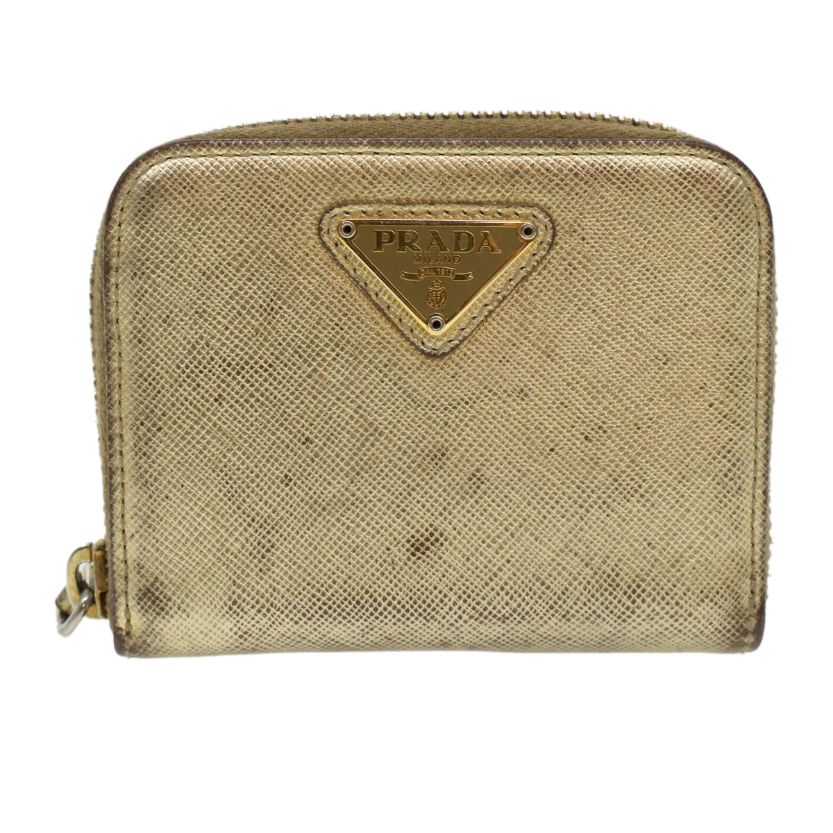 PRADA Coin Purse Leather Gold Auth 41254