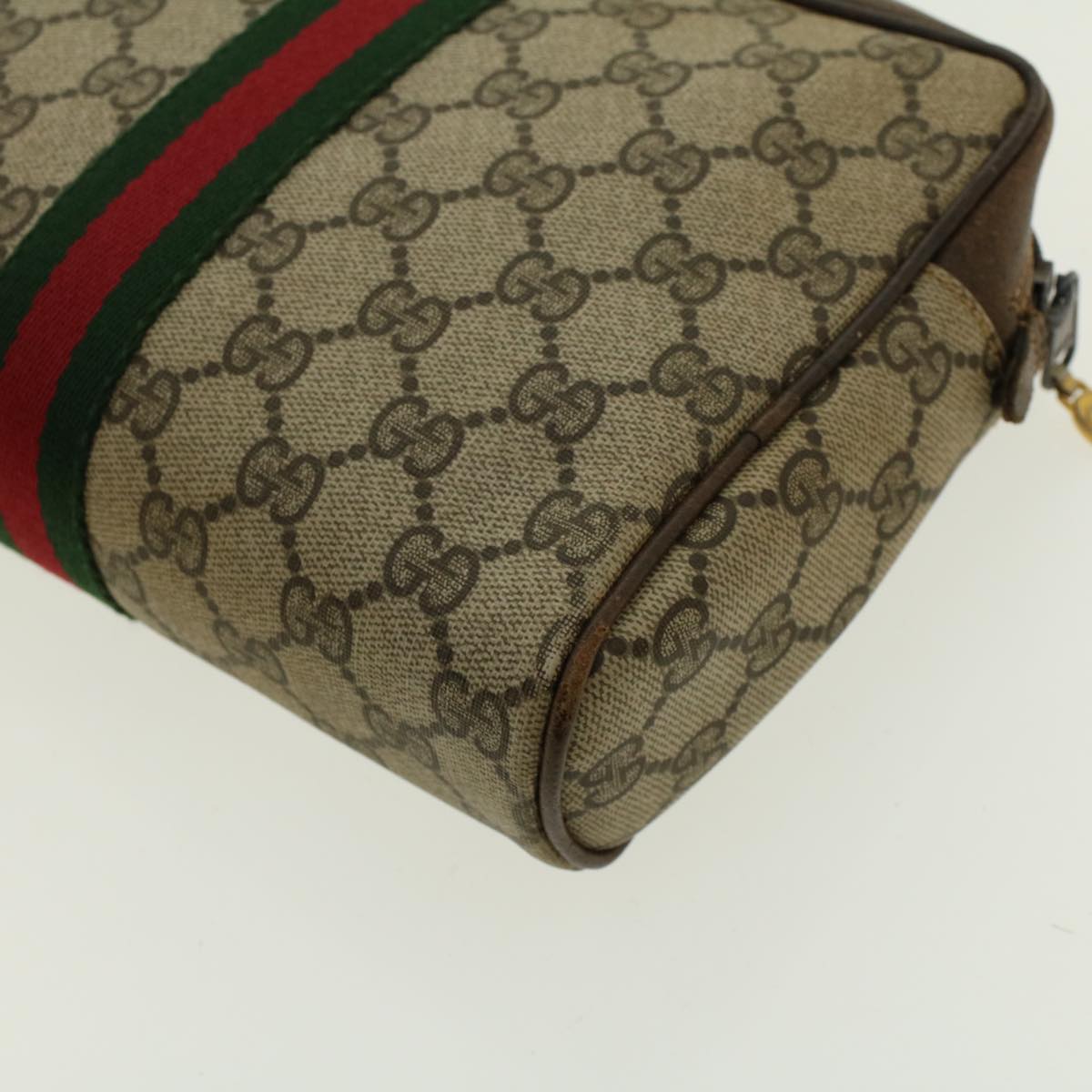 GUCCI GG Canvas Web Sherry Line Clutch Bag Beige Red Green 010.378. Auth 41257