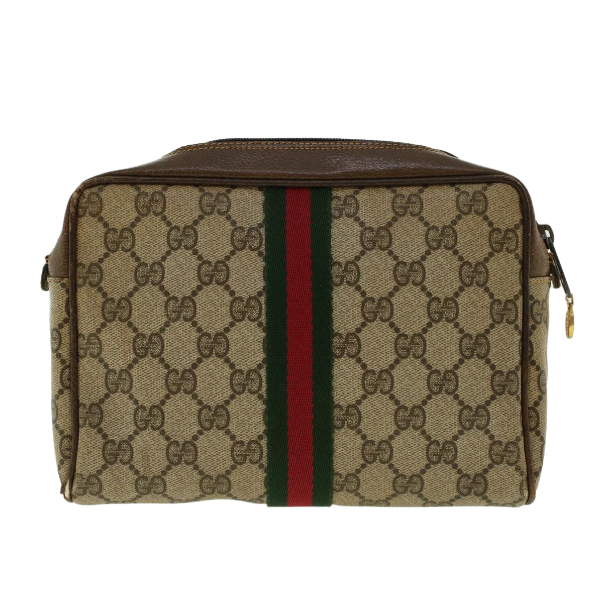 GUCCI GG Canvas Web Sherry Line Clutch Bag Beige Red Green 010.378. Auth 41257