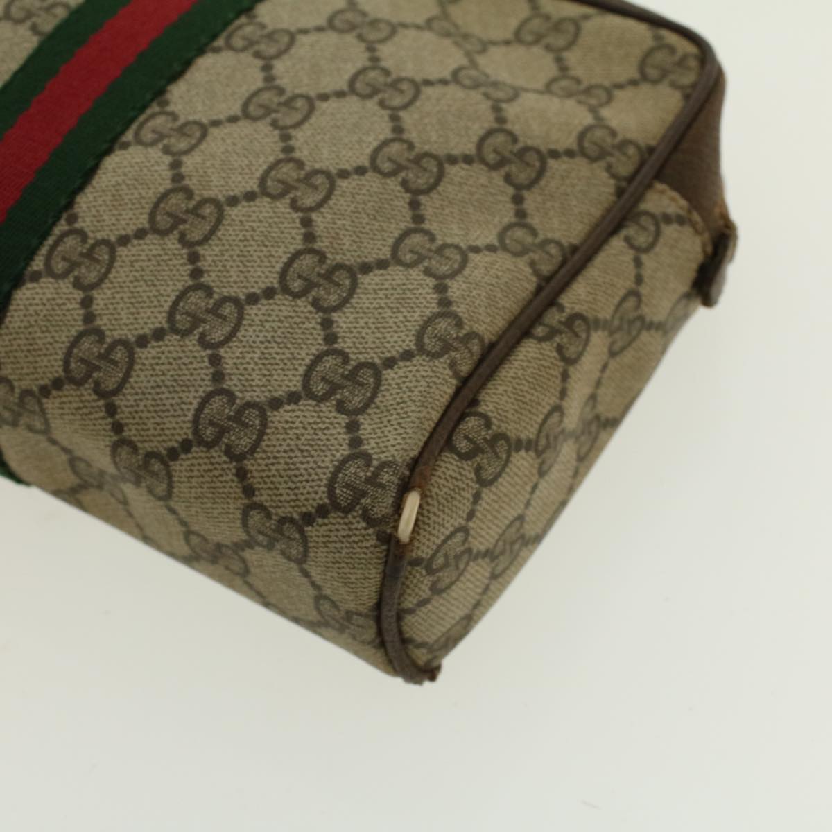 GUCCI GG Canvas Web Sherry Line Clutch Bag Beige Red Green 010.378. Auth 41257