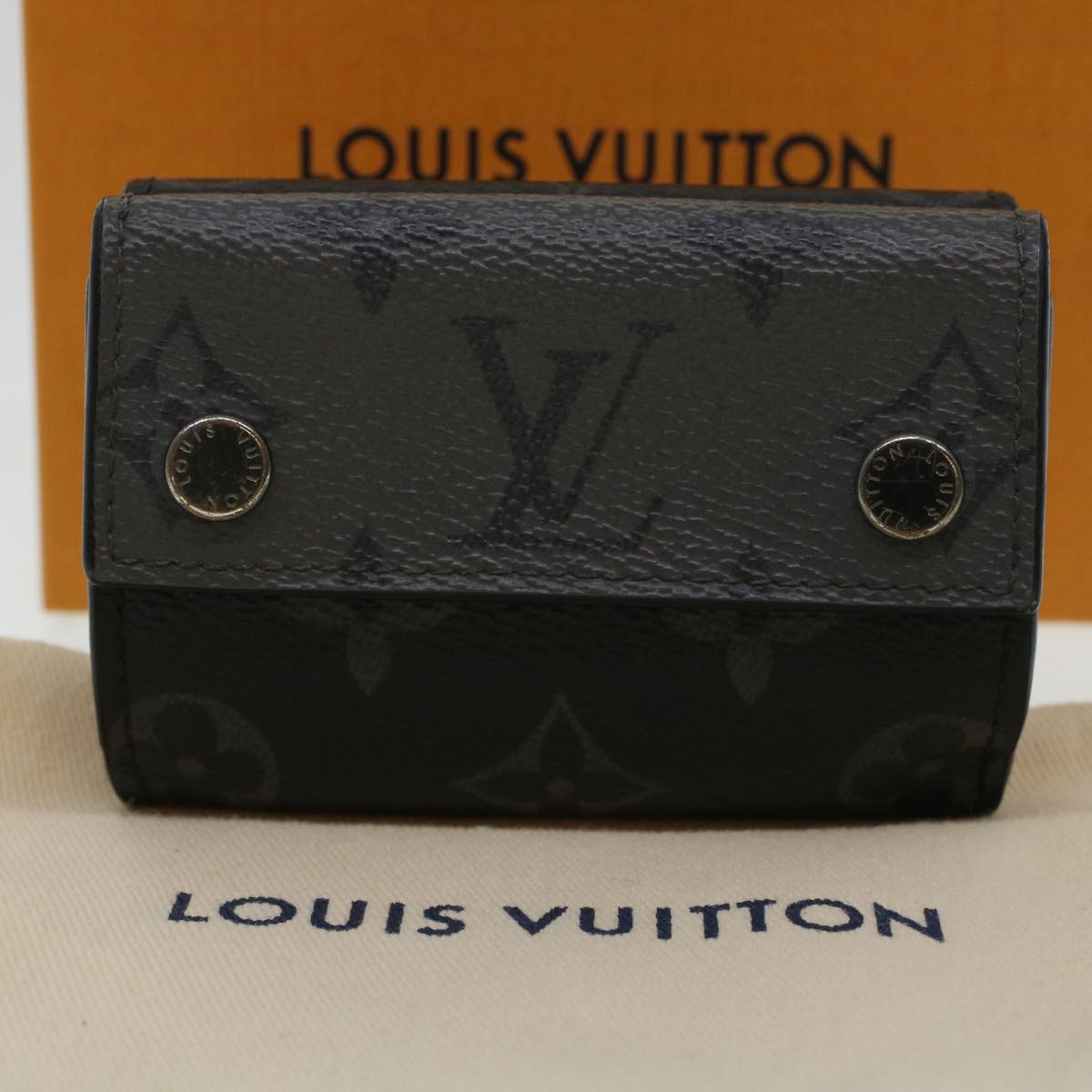 LOUISVUITTON Monogram Eclipse Reverse Discovery Compact Wallet M45417 Auth 42524