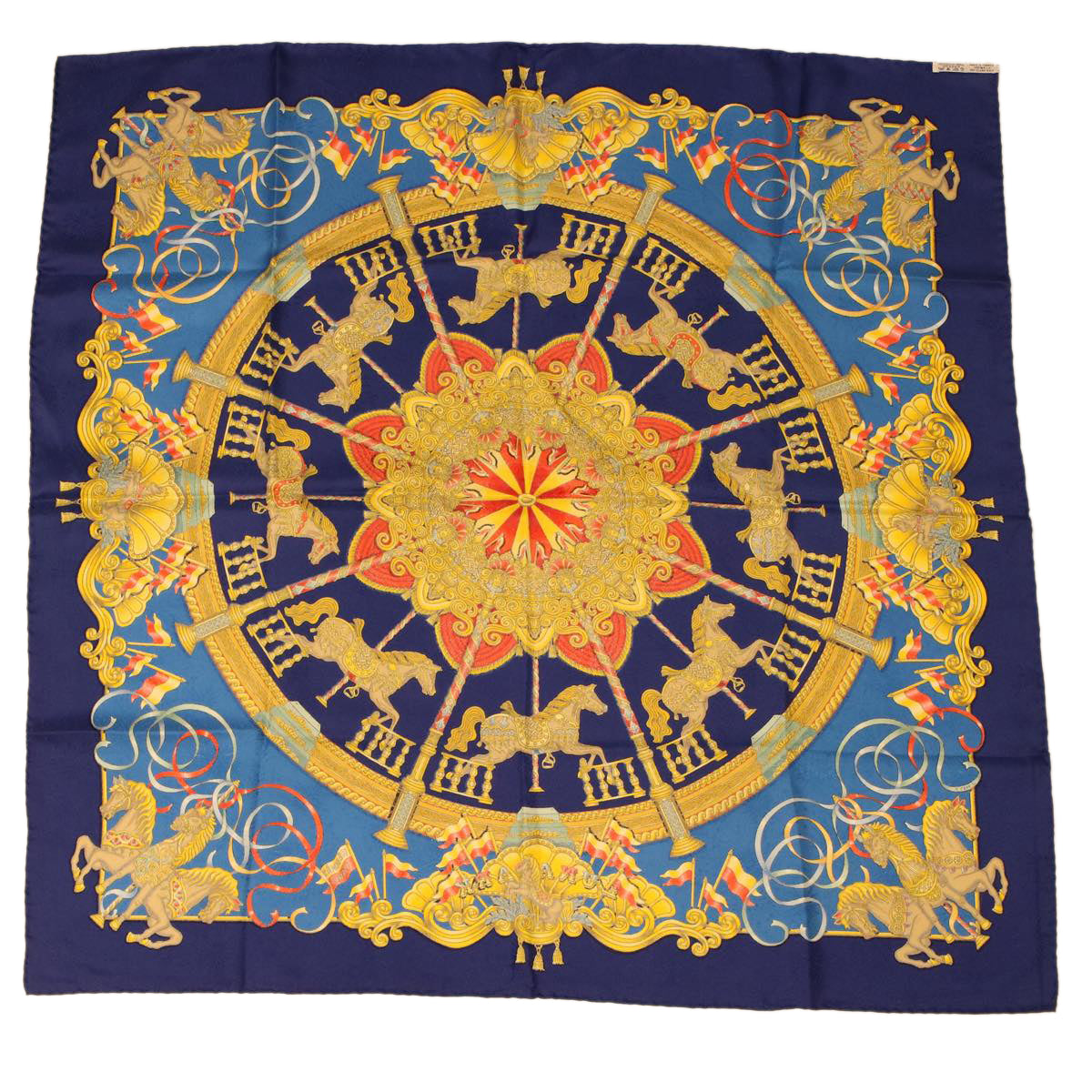 HERMES Carre 90 LUNA PARK Scarf Silk Blue Yellow Auth 42699