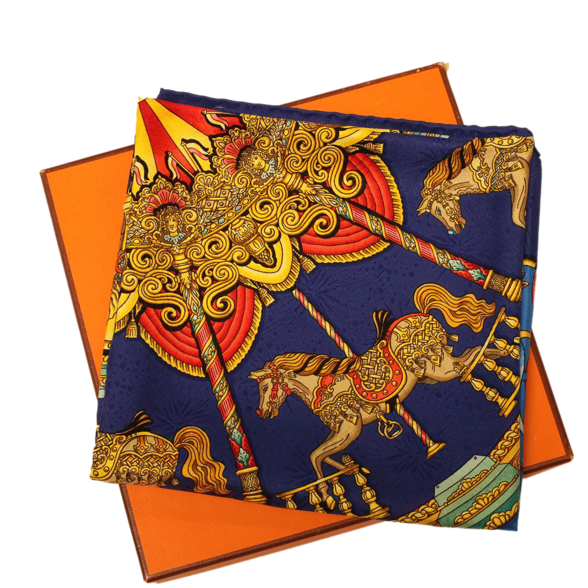 HERMES Carre 90 LUNA PARK Scarf Silk Blue Yellow Auth 42699