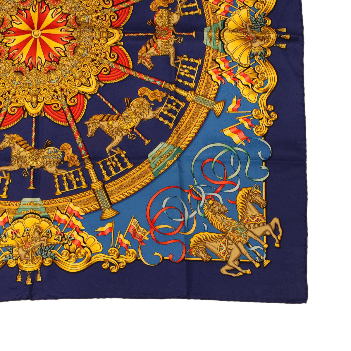 HERMES Carre 90 LUNA PARK Scarf Silk Blue Yellow Auth 42699