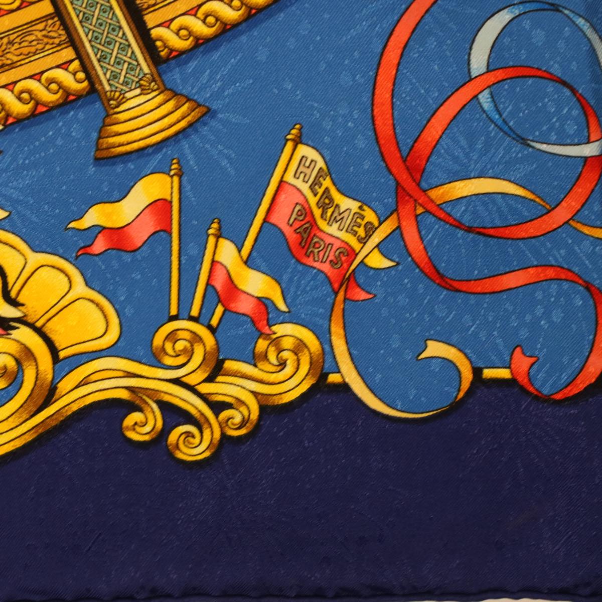 HERMES Carre 90 LUNA PARK Scarf Silk Blue Yellow Auth 42699