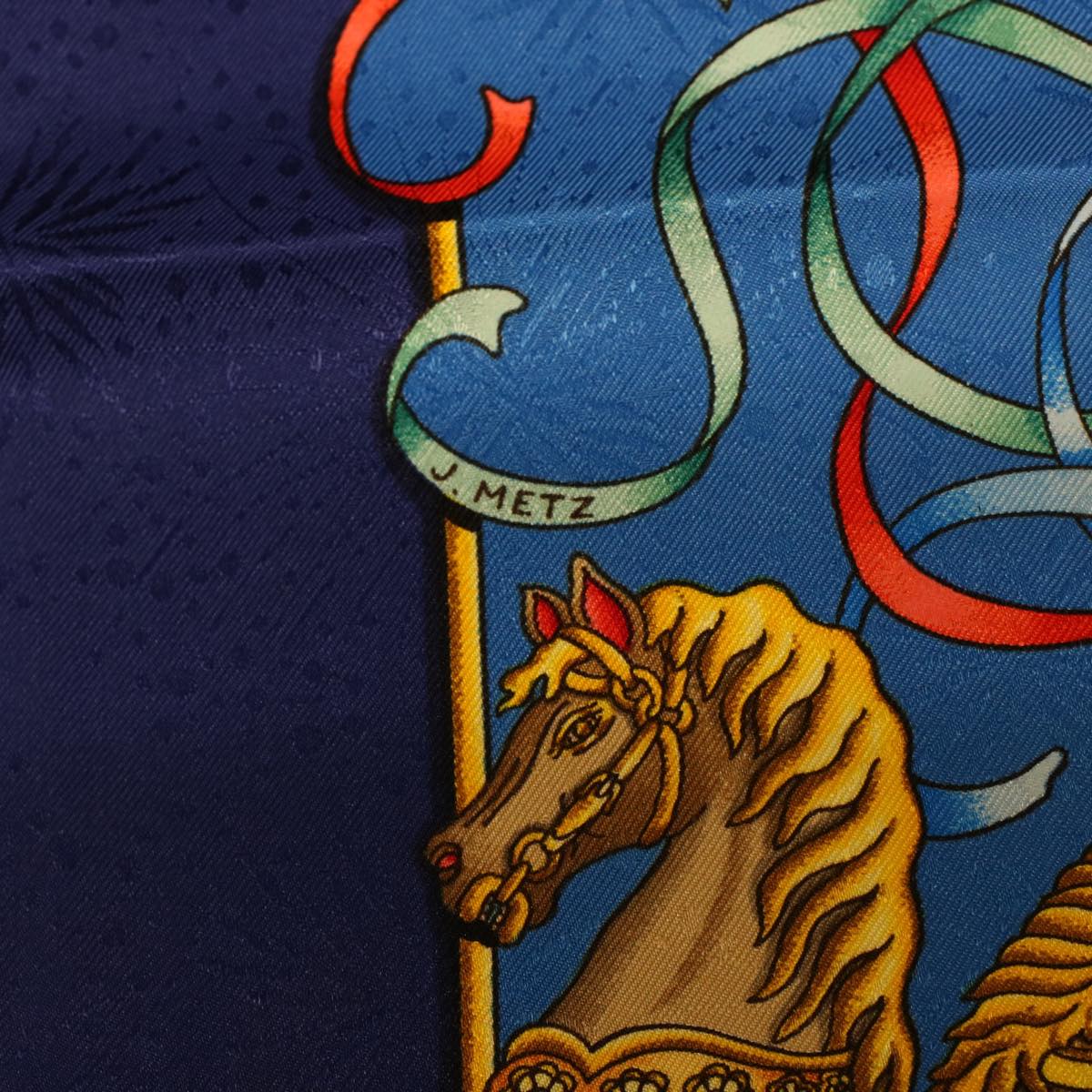 HERMES Carre 90 LUNA PARK Scarf Silk Blue Yellow Auth 42699