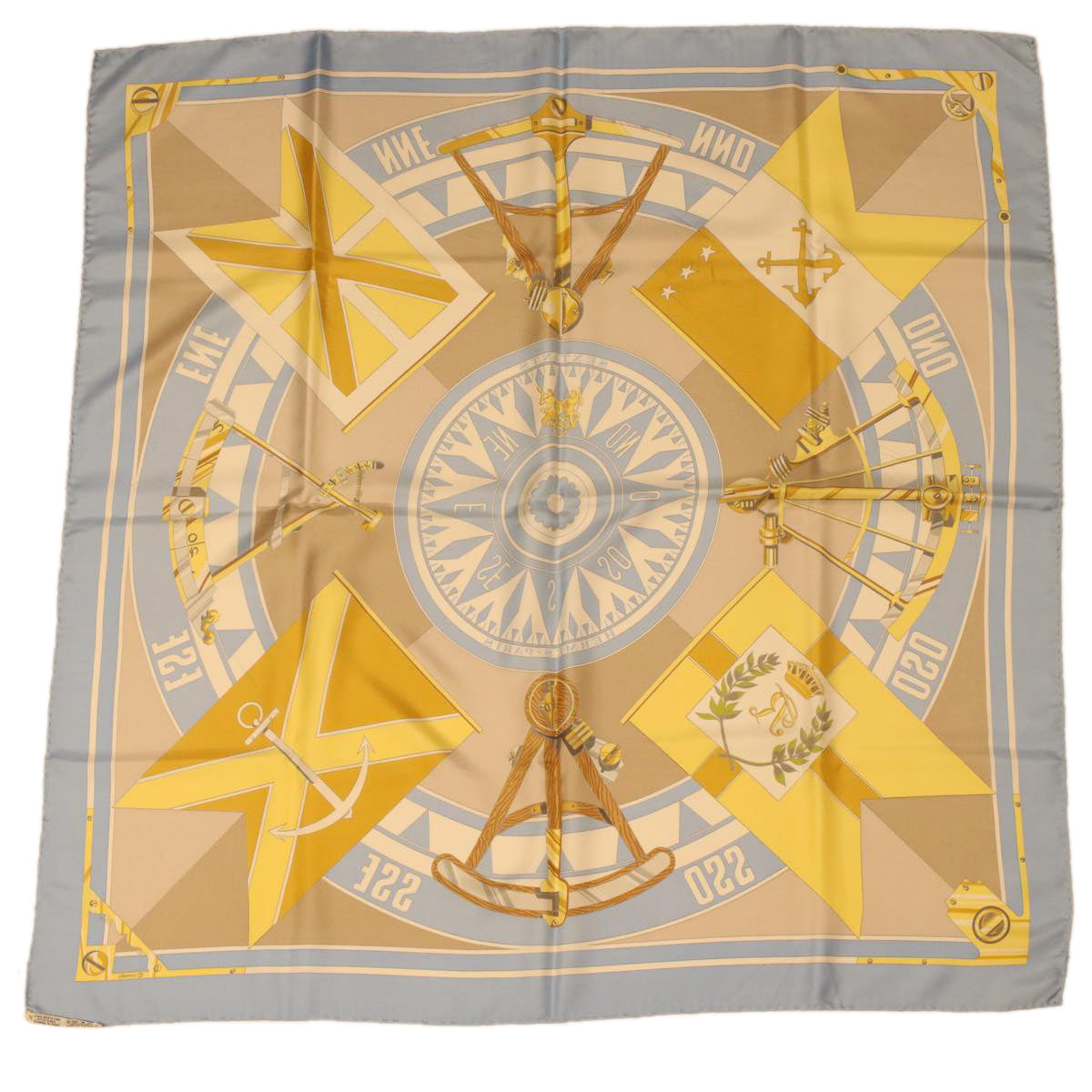 HERMES Carre 90 SEXTANTS Scarf Silk Light Blue Yellow Auth 42700