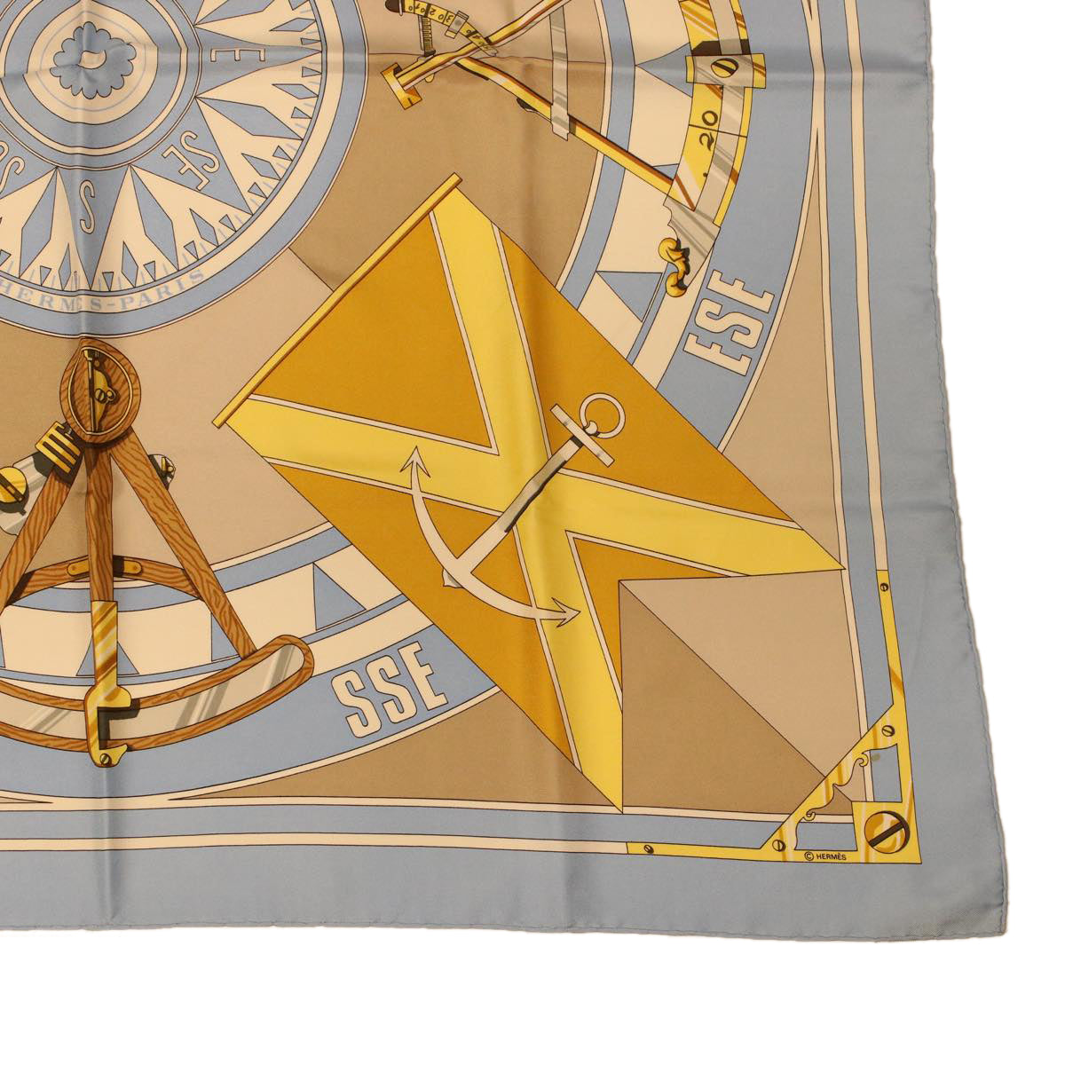 HERMES Carre 90 SEXTANTS Scarf Silk Light Blue Yellow Auth 42700