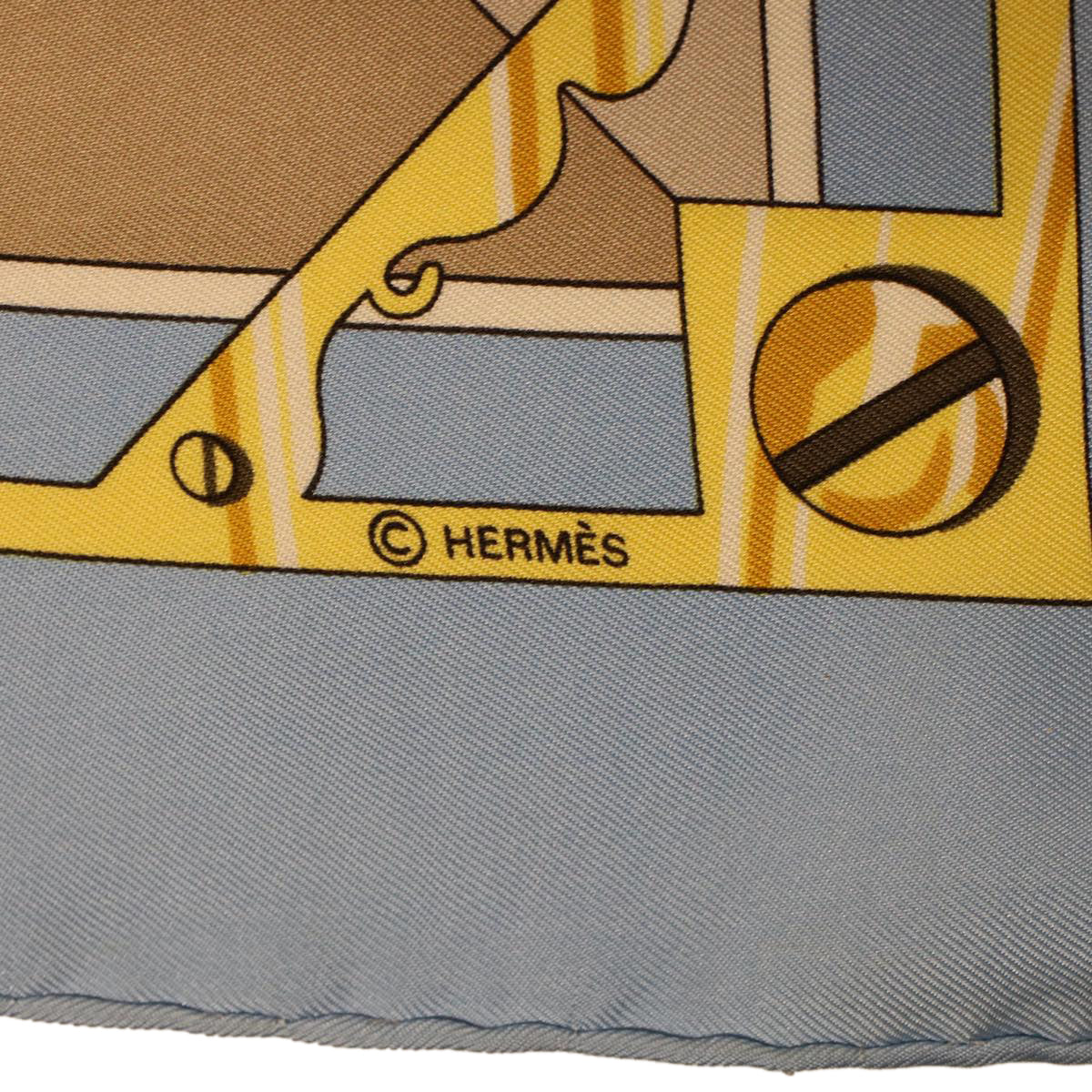 HERMES Carre 90 SEXTANTS Scarf Silk Light Blue Yellow Auth 42700