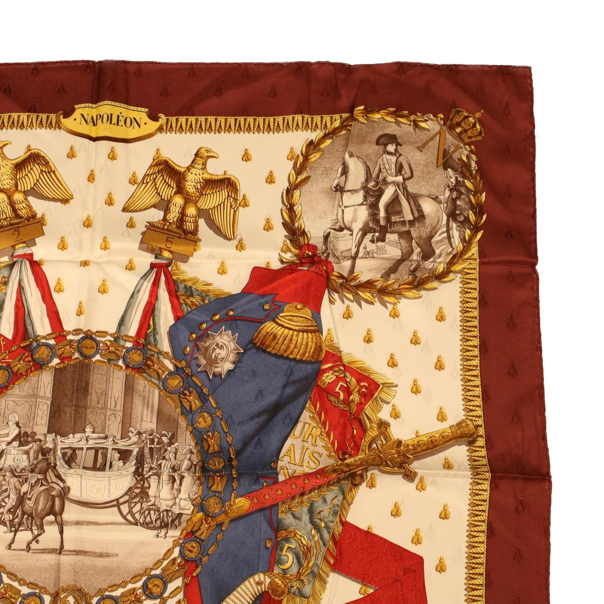 HERMES Carre 90 NAPOLEON Scarf Silk Wine Red Auth 42854