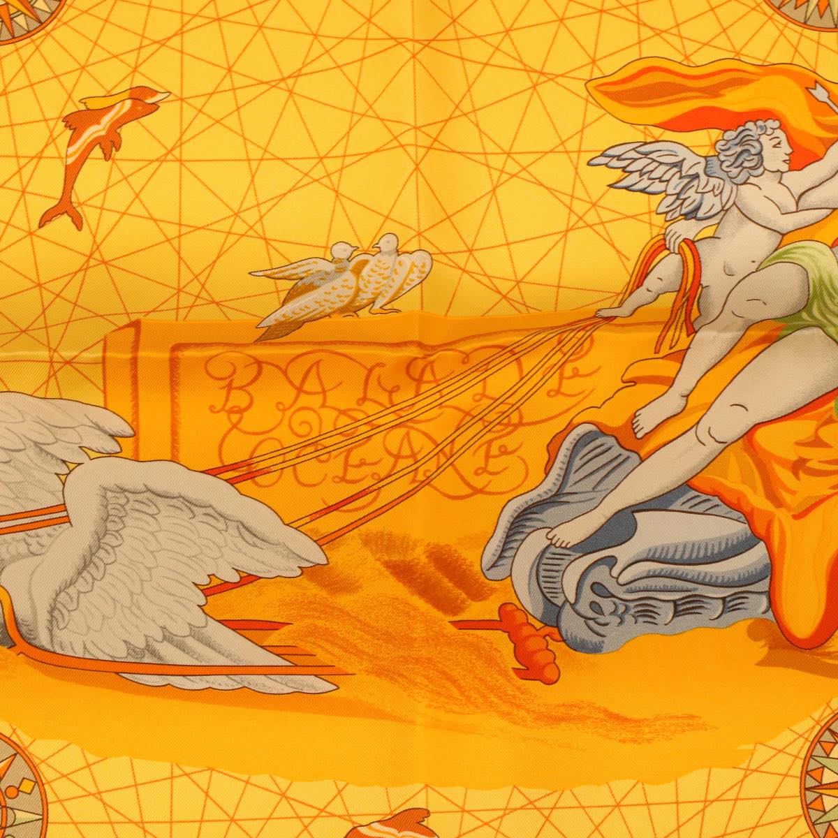 HERMES Carre 90 Angel Voyage Scarf Silk Yellow Orange Auth 42856