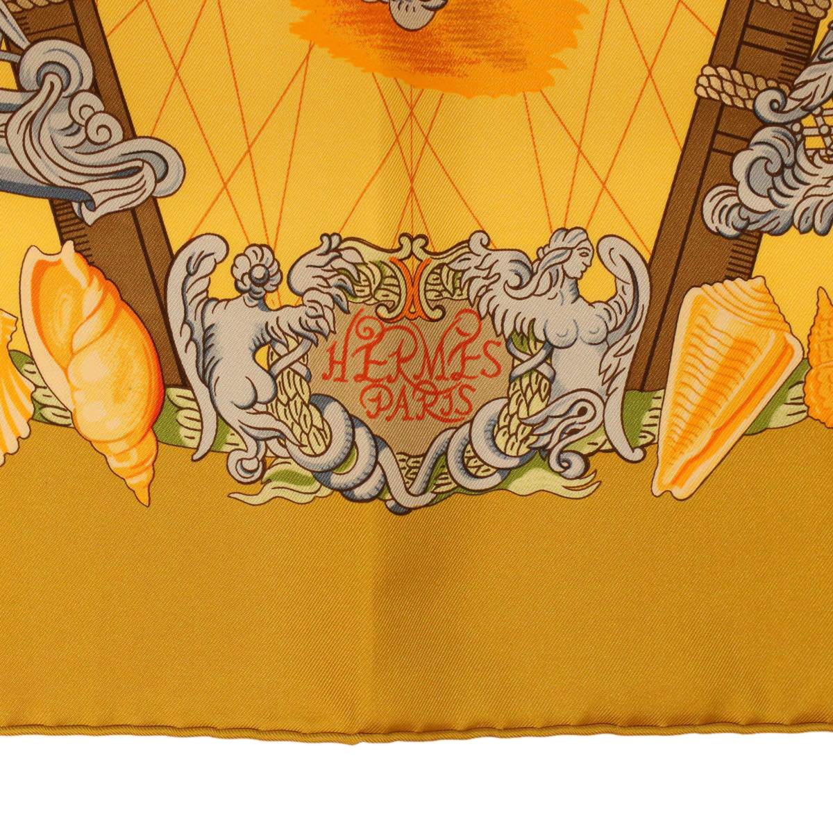 HERMES Carre 90 Angel Voyage Scarf Silk Yellow Orange Auth 42856