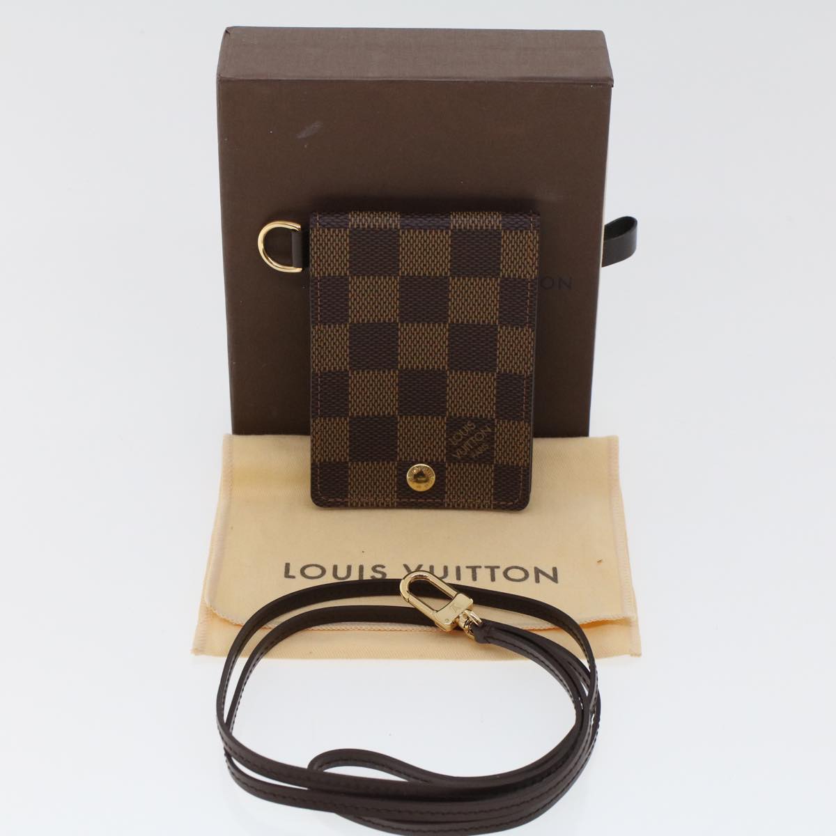 LOUIS VUITTON Damier Ebene Porte Cartes ID Bandouliere Case N60016 LV Auth 42958