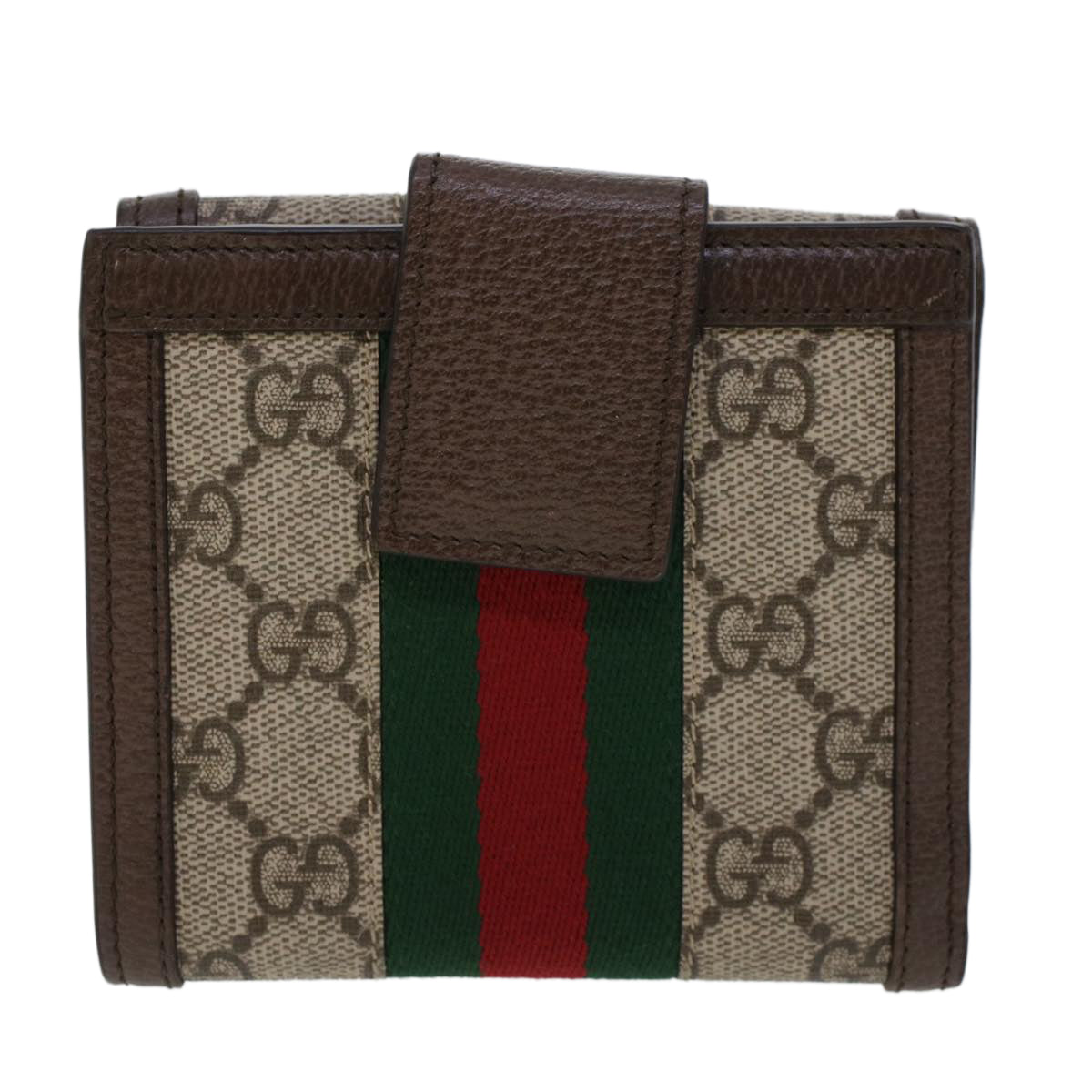 GUCCI GG Canvas Web Sherry Line Trifold Wallet PVC Leather Beige Red Auth 42974