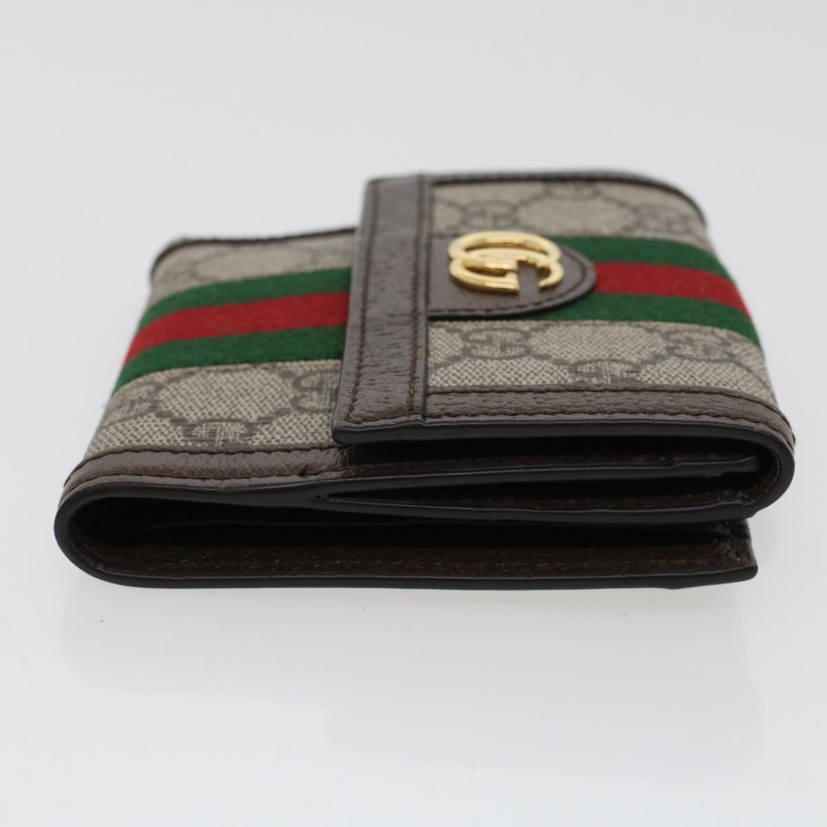 GUCCI GG Canvas Web Sherry Line Trifold Wallet PVC Leather Beige Red Auth 42974