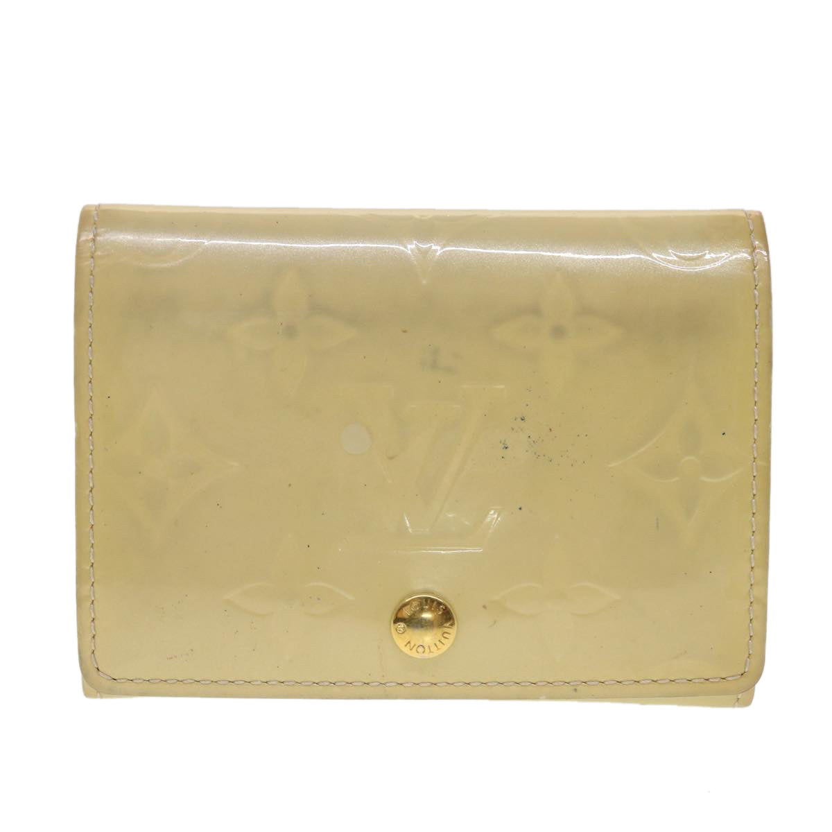 LOUIS VUITTON Vernis Anvelop Cult De Vuitto Card Case Beige M91407 LV Auth 43027