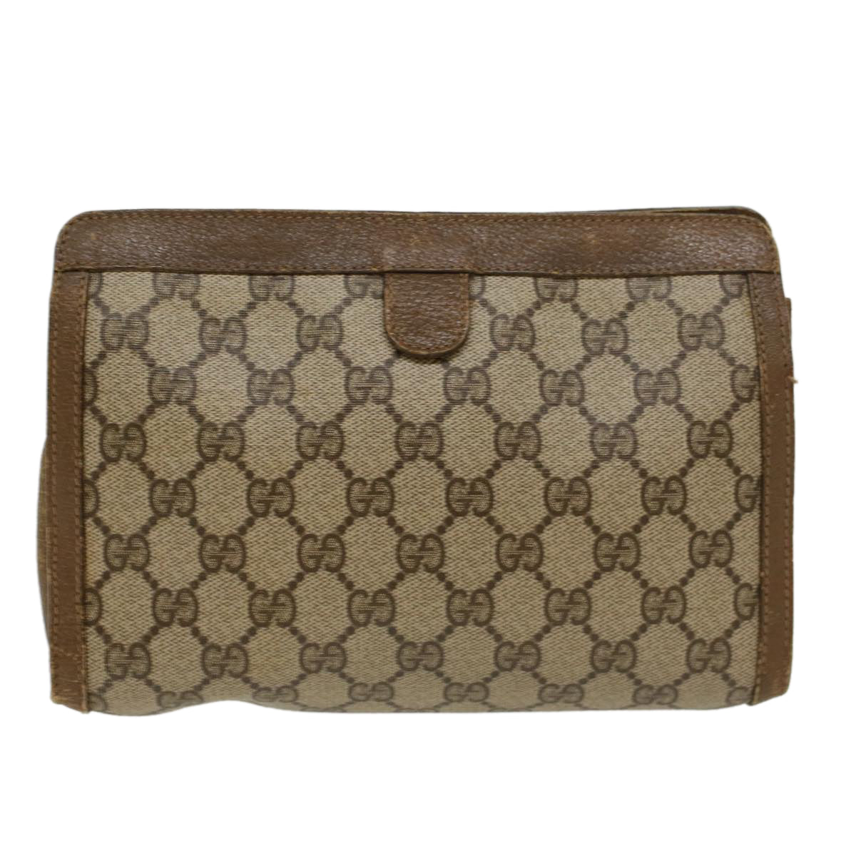 GUCCI GG Canvas Web Sherry Line Clutch Bag PVC Leather Beige Green Auth 43090