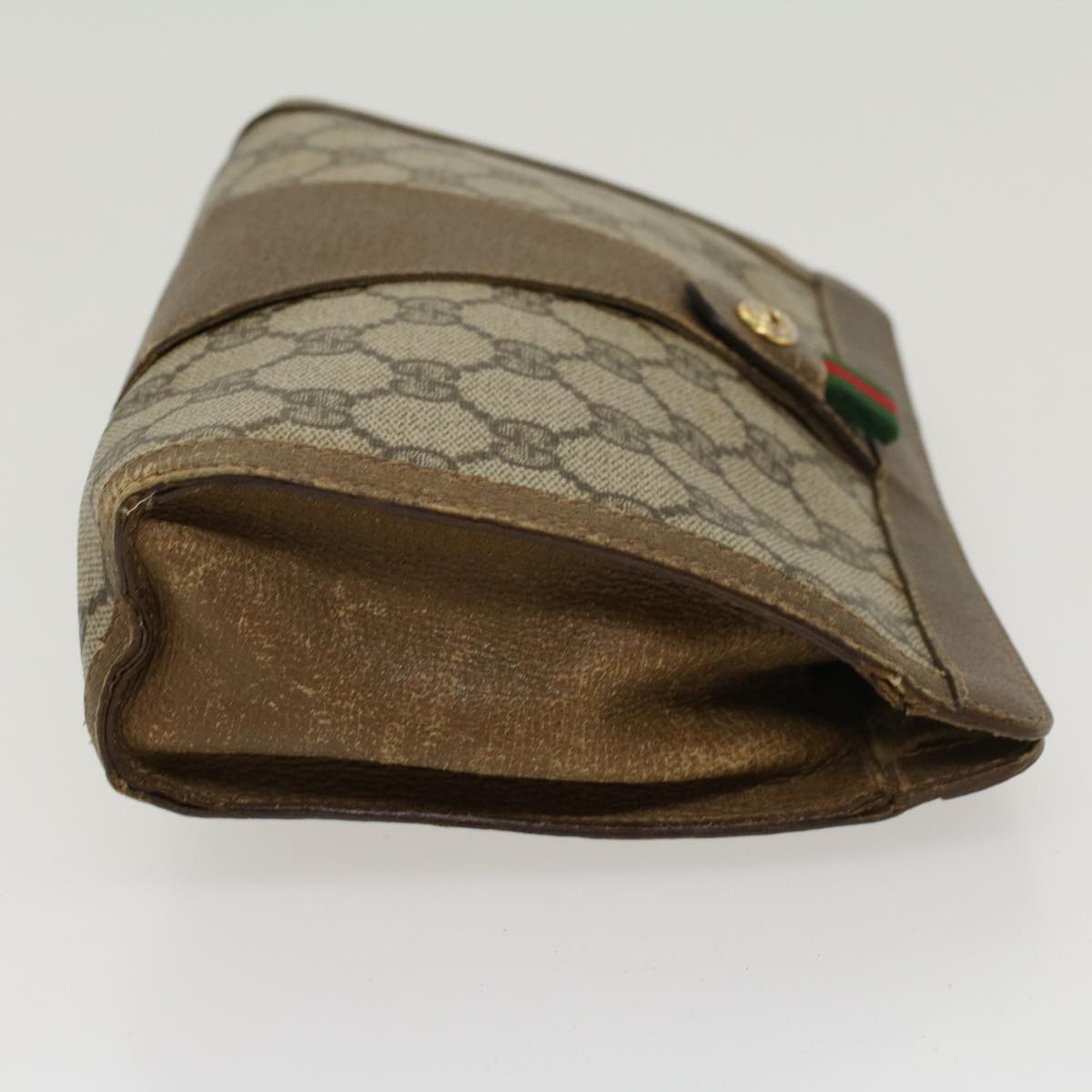 GUCCI GG Canvas Web Sherry Line Clutch Bag PVC Leather Beige Green Auth 43090