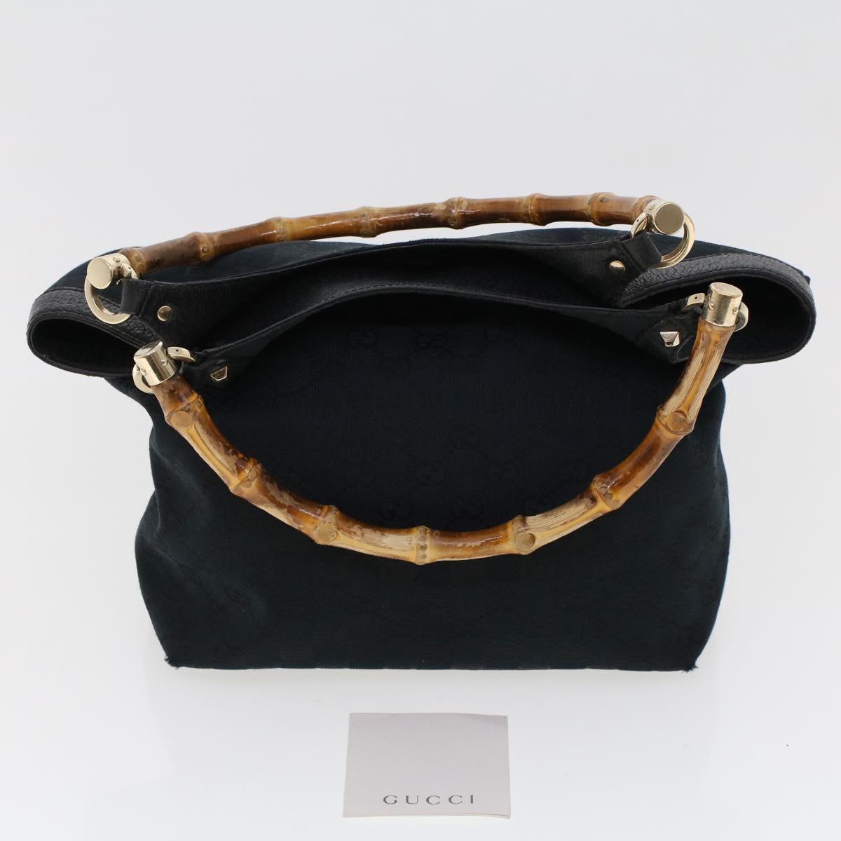 GUCCI GG Canvas Bamboo Hand Bag Black 137394 Auth 43264