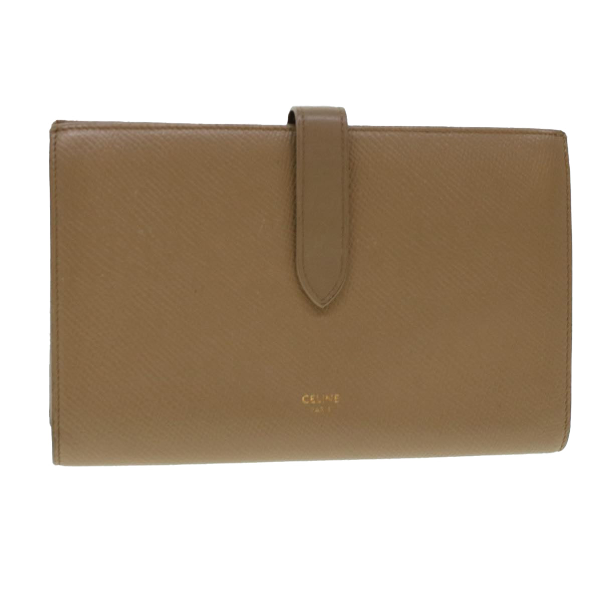 CELINE Long Wallet Leather Beige Auth 43575