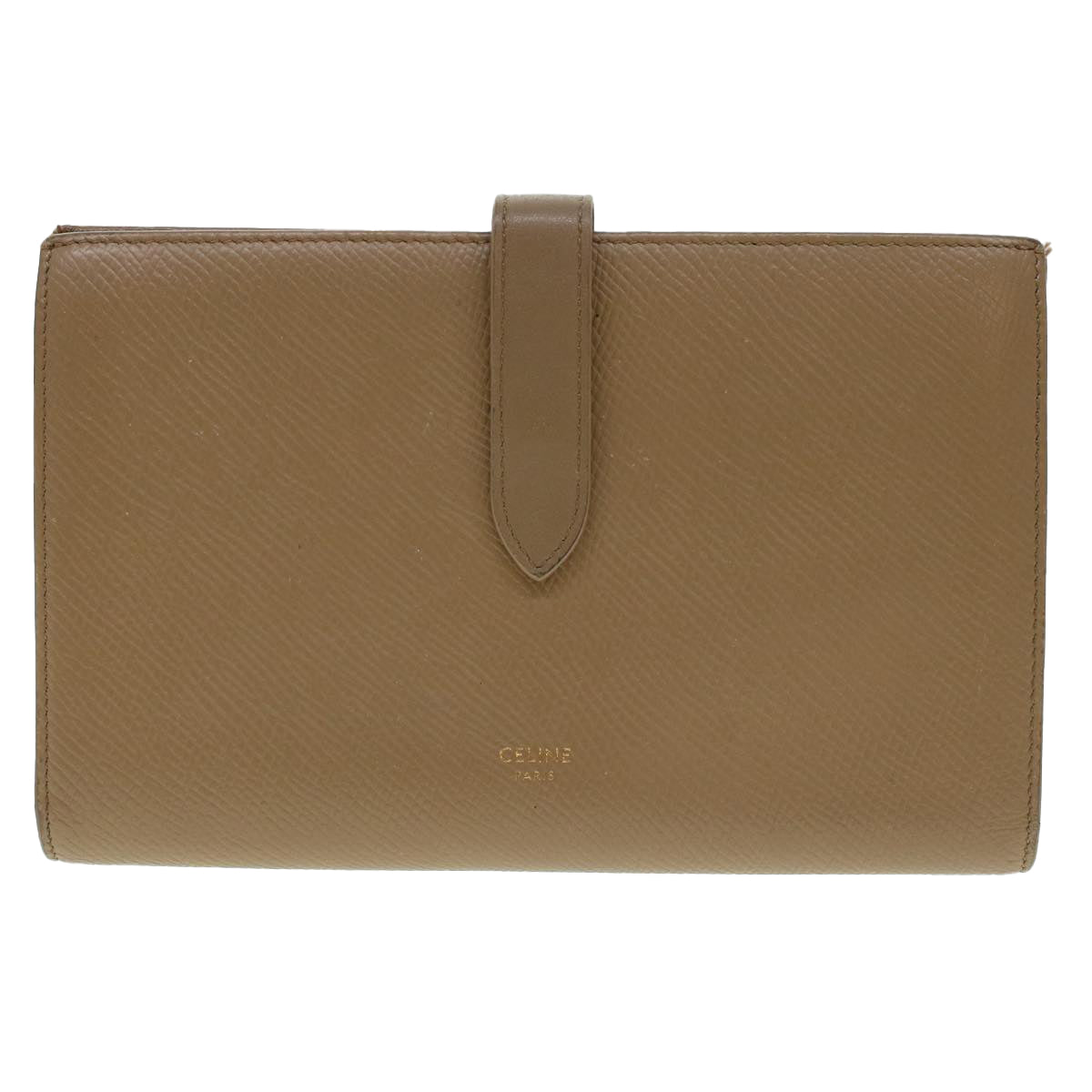 CELINE Long Wallet Leather Beige Auth 43575