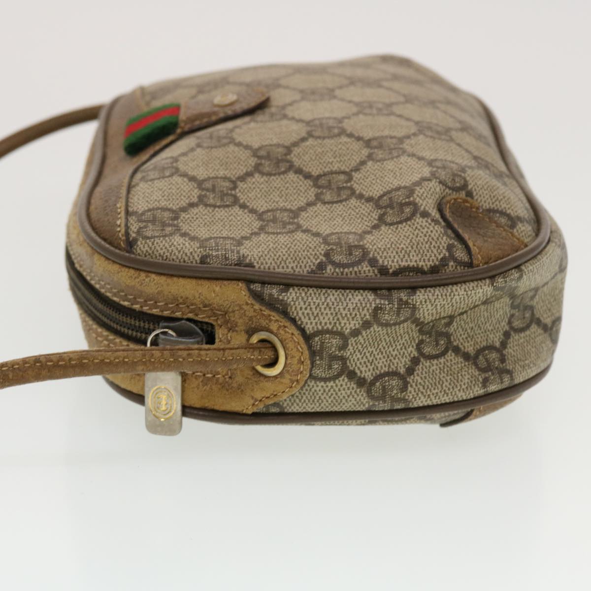 GUCCI GG Supreme Web Sherry Line Shoulder Bag Beige Red 89.02.066 Auth 43663